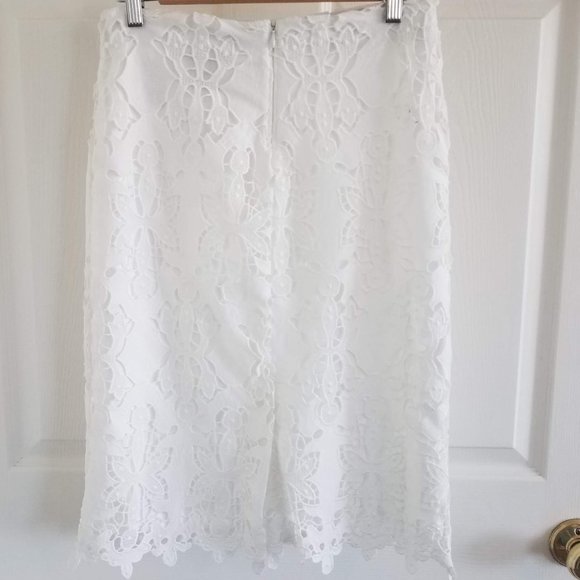 White Floral Print Cutout Pencil Skirt - Picture 2 of 9